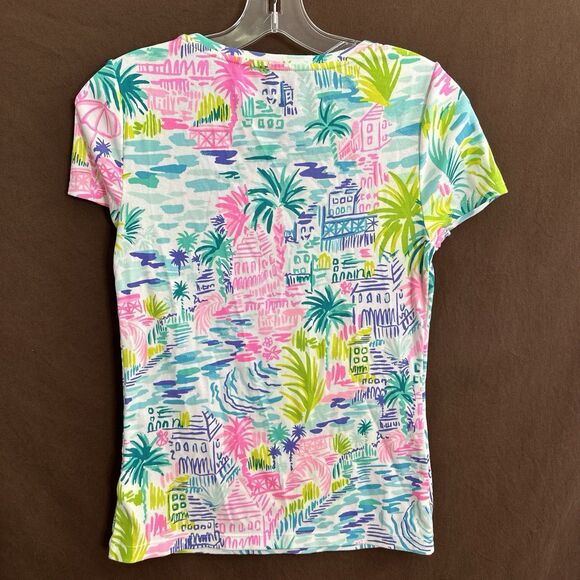 Lilly Pulitzer Halee Top Short Sleeve Private Island Palm Tree  SMALL - Picture 5 of 8